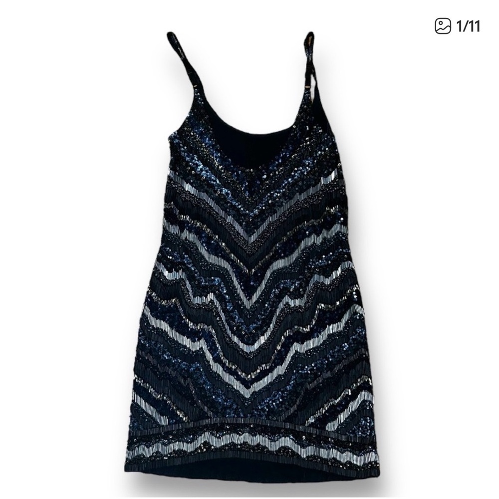 All Saints Embroidered Black and blue Mini Dress